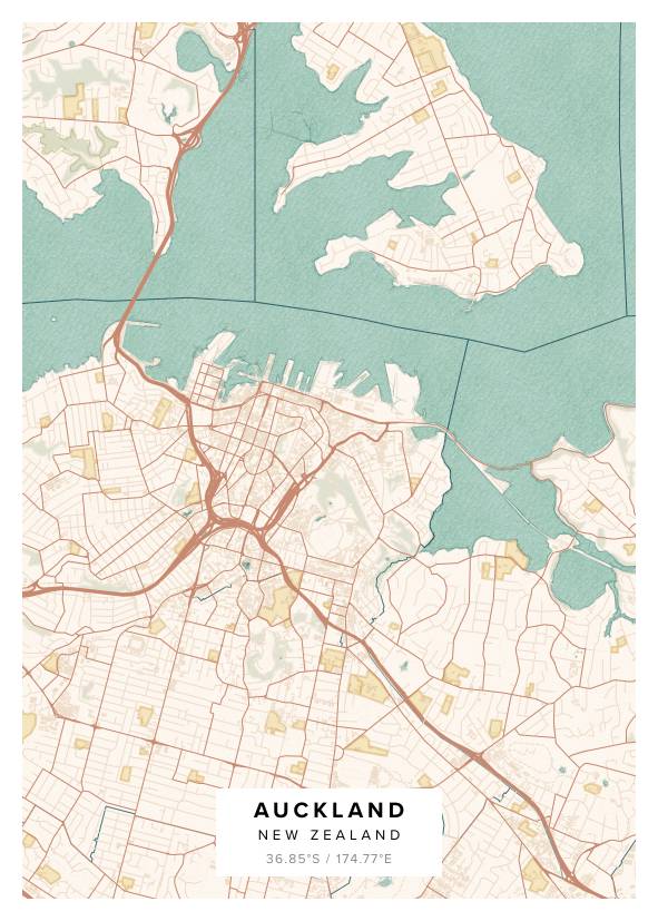 Auckland New Zealand Map Poster