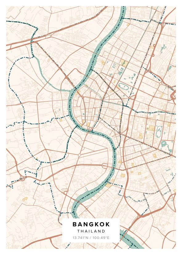 Bangkok Thailand Map Poster