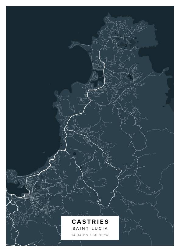 Castries Saint Lucia Map Poster